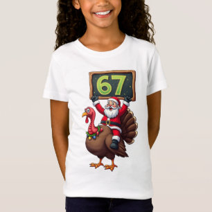 Camiseta 🎅🦃 Santa montado en un pavo con el número 67 Div