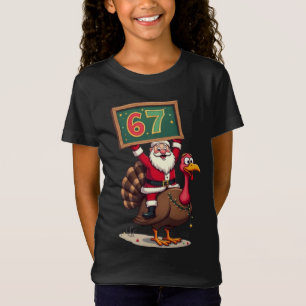 Camiseta 🎅🦃 Santa montado en un pavo con el número 67 Div