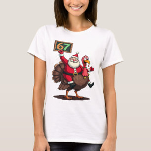 Camiseta 🎅🦃 Santa montado en un pavo con el número 67 div