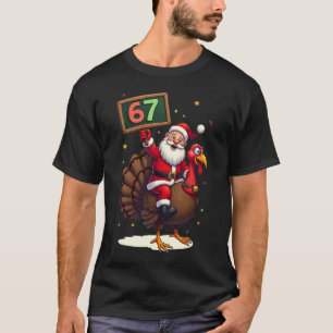 Camiseta 🎅🦃 Santa montado en un pavo con el número 67 Div