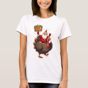 Camiseta 🎅🦃 Santa montado en un pavo con el número 67 div