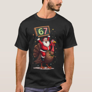 Camiseta 🎅🦃 Santa montado en un pavo con el número 67 div