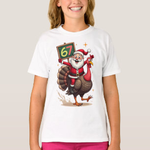 Camiseta 🎅🦃 Santa montado en un pavo con el número 67 Div