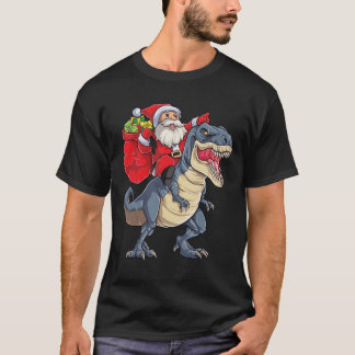 Camiseta Santa montando dinosaurio sobre regalos de Navidad