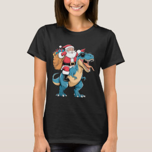Camiseta Santa montando dinosaurio T Rex Navidad chicos hom