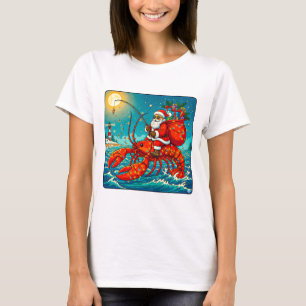 Camiseta Santa montando langosta Navidad divertida costa fe