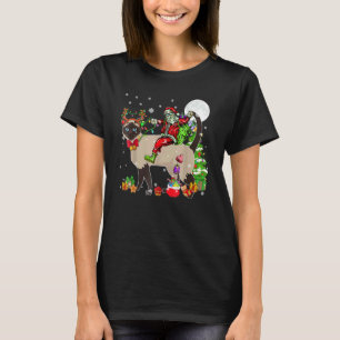 Camiseta Santa montando Reno Gato Siamés Árbol de Navidad