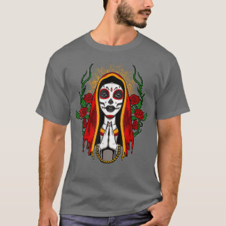 Camiseta Santa Muerte culta Chica con flores 