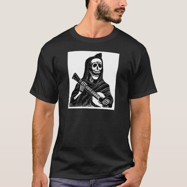 Camiseta Santa Muerte (parca mexicano) que toca la guitarra (Anverso)
