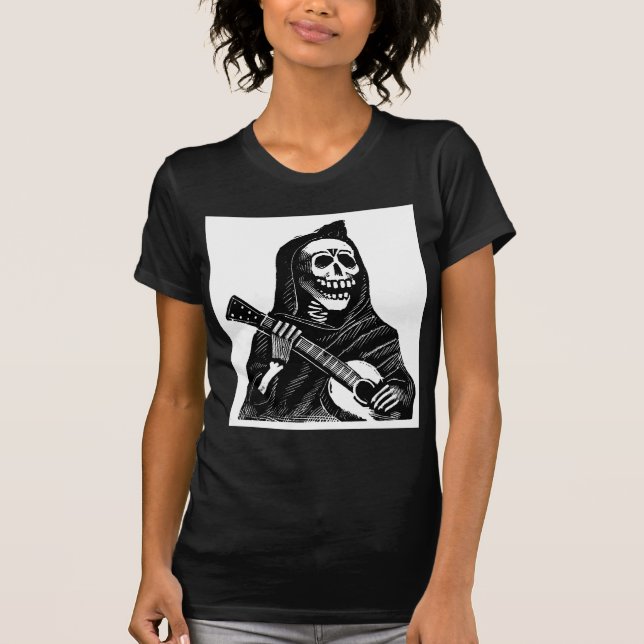 Camiseta Santa Muerte (parca mexicano) que toca la guitarra (Anverso)