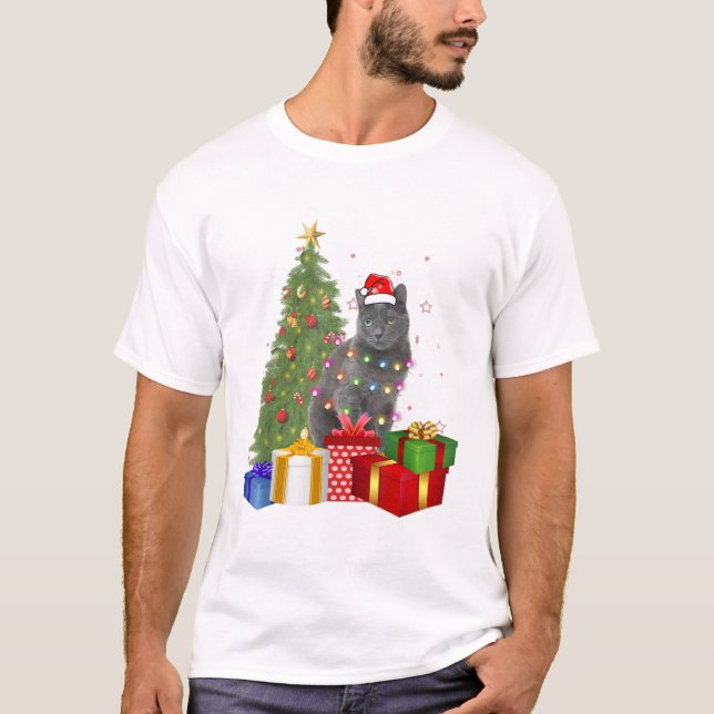 Camiseta Santa nebelung cat navidad árbol luz de navidad ga (Anverso)