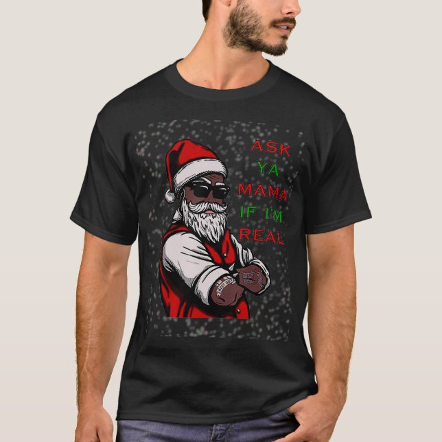 Camiseta Santa negra afroamericana pregunta ya mamá Christm (Anverso)