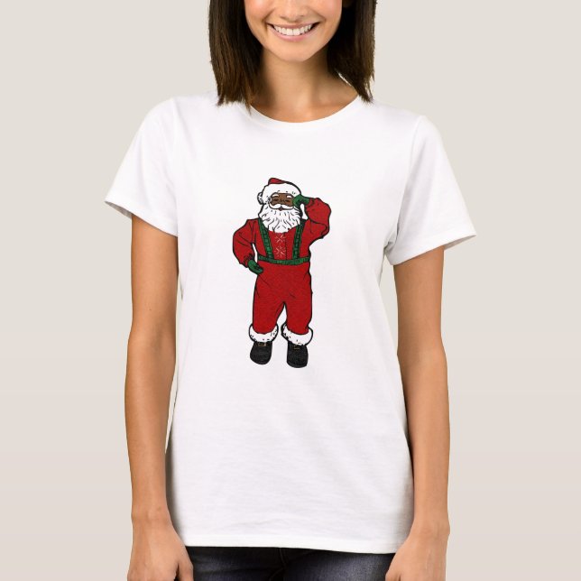 Camiseta santa negra de terciopelo rojo (Anverso)