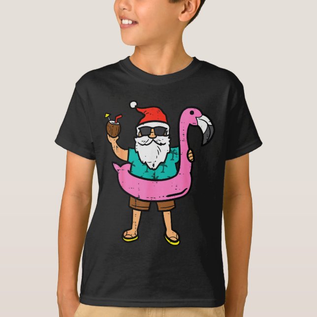 Camiseta Santa On Flamingo Floatie Cute Christmas In July X (Anverso)