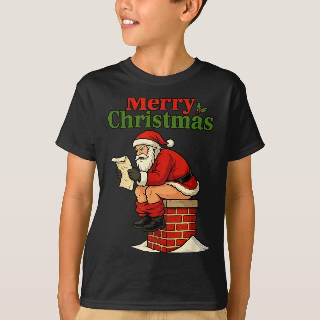 Camiseta Santa Ong Down Chimney Shirt Funny Naughty Xmas Sa (Anverso)