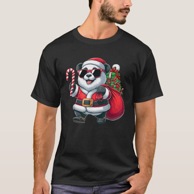 Camiseta Santa Panda Sunglasses Candy Cane Christmas Boys G (Anverso)