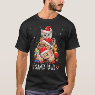 Camiseta Santa Paw Y Claw Santa Cat Iluminan Árbol De Navid