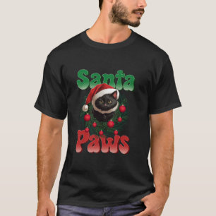 Camiseta Santa Paws Black Cat Animal Funny Navidades Hombre