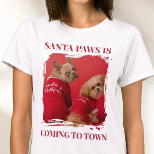 Camiseta Santa Paws Moderno Rojo Divertido Foto de Mascota