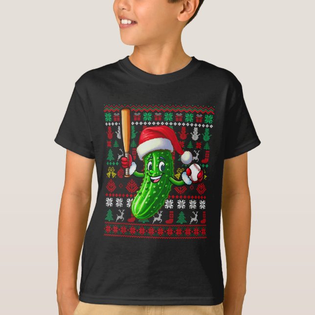 Camiseta Santa Pickle Jugando Béisbol Xmas Jugador Vegan Sw (Anverso)