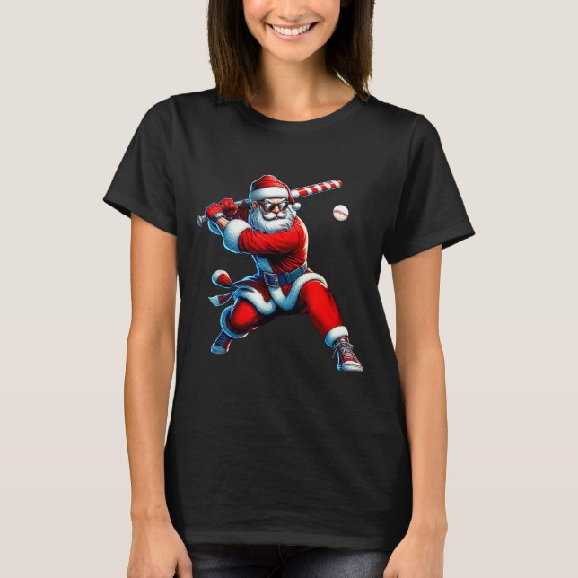 Camiseta Santa Playing Baseball Men Boys Christmas Baseball (Anverso)