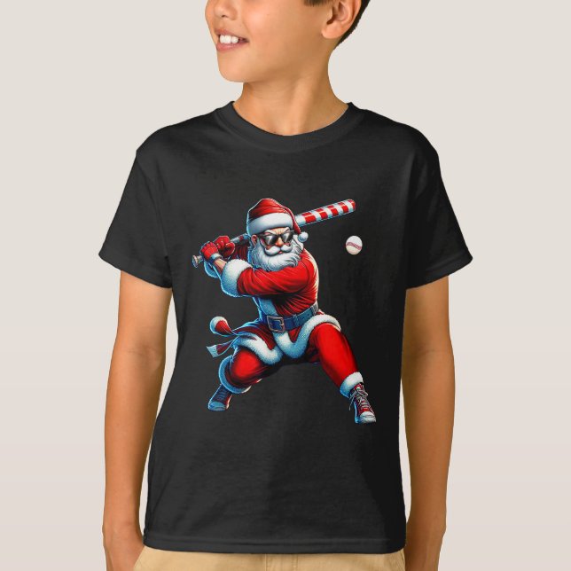 Camiseta Santa Playing Baseball Men Boys Christmas Baseball (Anverso)