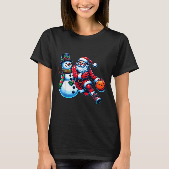Camiseta Santa Playing Basketball With A Snowman Christmas  (Anverso)