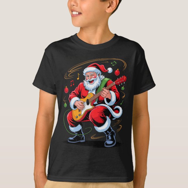 Camiseta Santa Playing Guitar Funny Holiday Christmas Xmas  (Anverso)