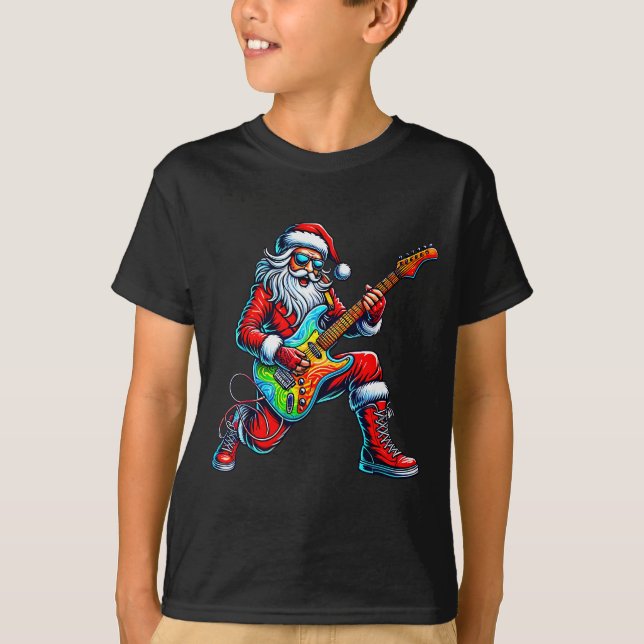 Camiseta Santa Playing Guitar Musician Guitarist Christmas  (Anverso)