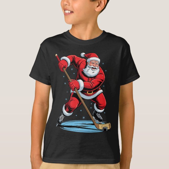 Camiseta Santa Playing Hockey Funny Holiday Christmas Xmas  (Anverso)