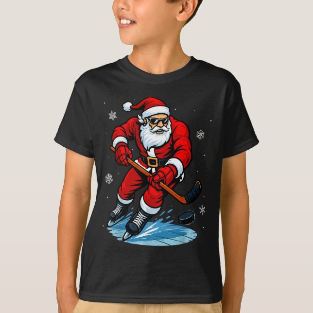 Camiseta Santa Playing Ice Hockey Xmas Funny Christmas Hock (Anverso)