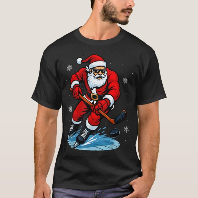 Camiseta Santa Playing Ice Hockey Xmas Funny Christmas Hock (Anverso)