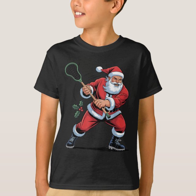 Camiseta Santa Playing Lacrosse Funny Holiday Christmas Xma (Anverso)