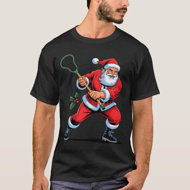 Camiseta Santa Playing Lacrosse Funny Holiday Christmas Xma (Anverso)