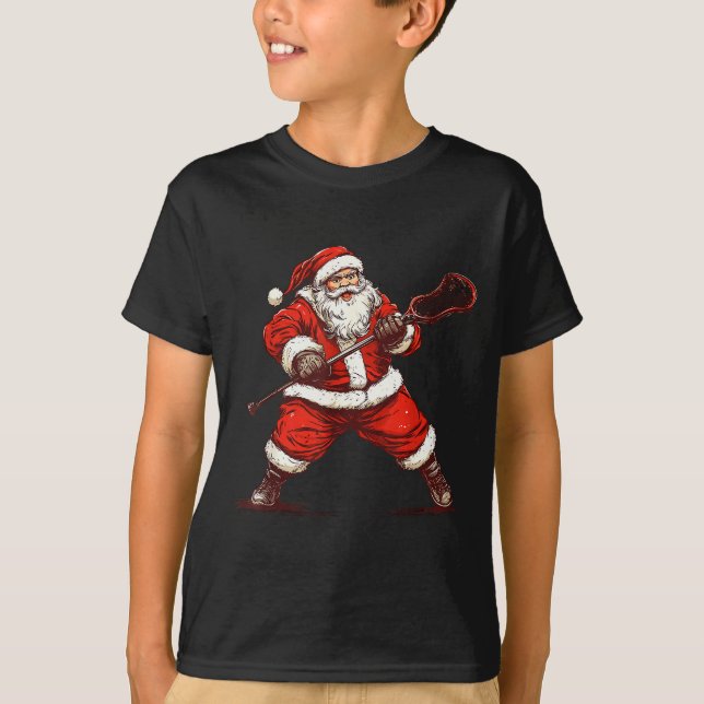 Camiseta Santa Playing Lacrosse Funny Lacrosse Lax Player C (Anverso)