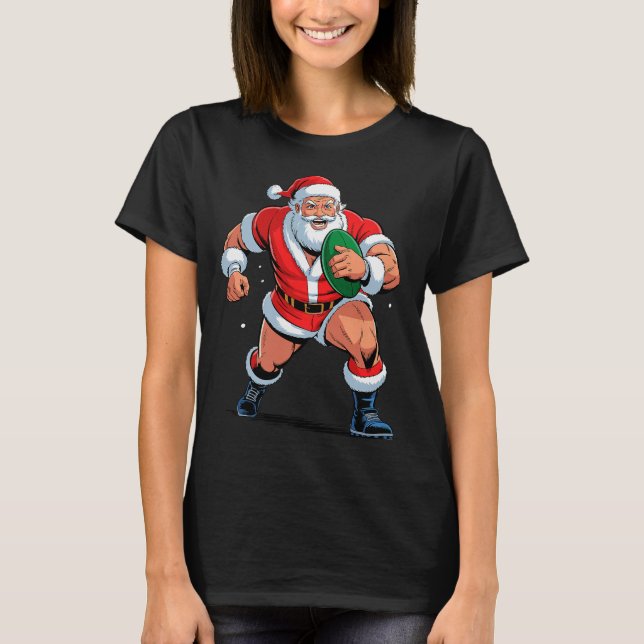 Camiseta Santa Playing Rugby Funny Holiday Christmas Xmas P (Anverso)
