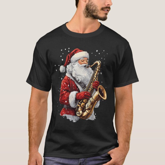 Camiseta Santa Playing Saxophone Xmas Musician Saxophonist  (Anverso)
