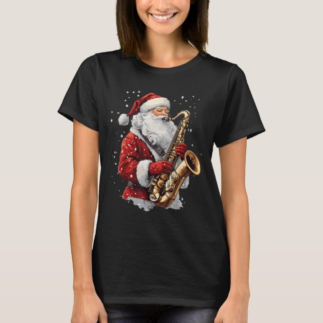 Camiseta Santa Playing Saxophone Xmas Musician Saxophonist  (Anverso)