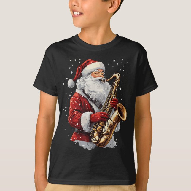 Camiseta Santa Playing Saxophone Xmas Musician Saxophonist  (Anverso)