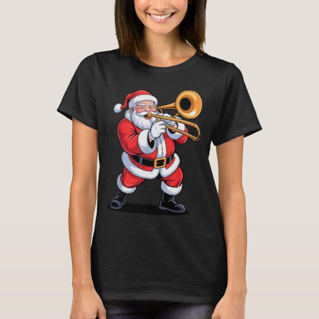 Camiseta Santa Playing Trombone Funny Holiday Chrismas Xmas (Anverso)
