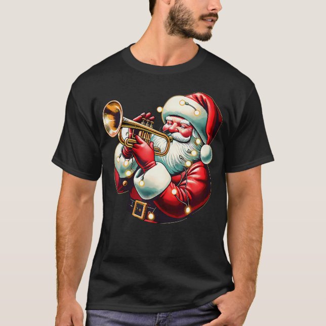 Camiseta Santa Playing Trumpet Funny Trumpet Playing Musica (Anverso)