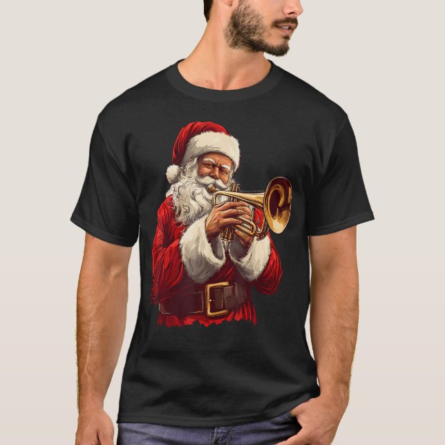 Camiseta Santa Playing Trumpet Funny Trumpeter Xmas Christm (Anverso)