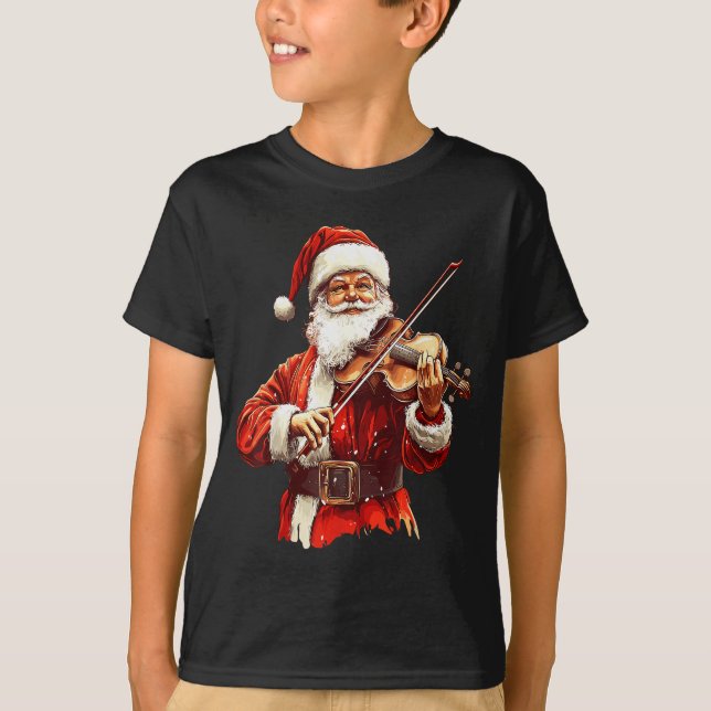 Camiseta Santa Playing Violin Funny Violin Player Violinist (Anverso)