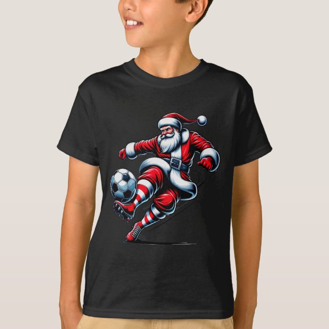 Camiseta Santa Plays Soccer Christmas Srts Women Men Kids  (Anverso)