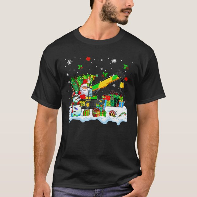 Camiseta Santa Portando Árbol De Navidad En Crane Truck Sno (Anverso)