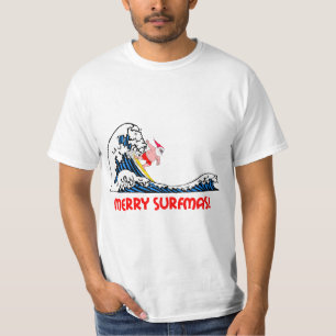 Camiseta Santa que practica surf