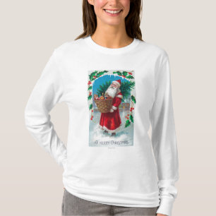 Camiseta Santa que sostiene la cesta de escena de los