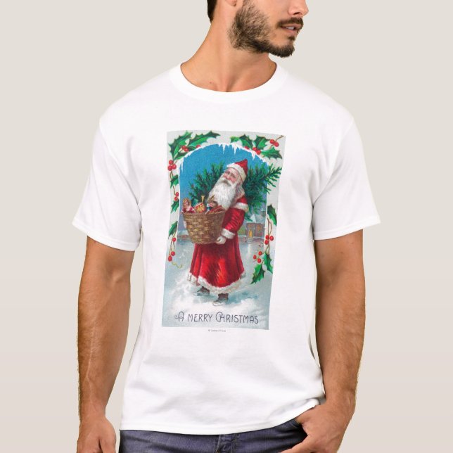 Camiseta Santa que sostiene la cesta de escena de los (Anverso)