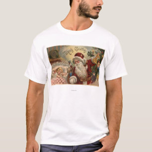 Camiseta Santa que sostiene la muñeca, chica durmiente