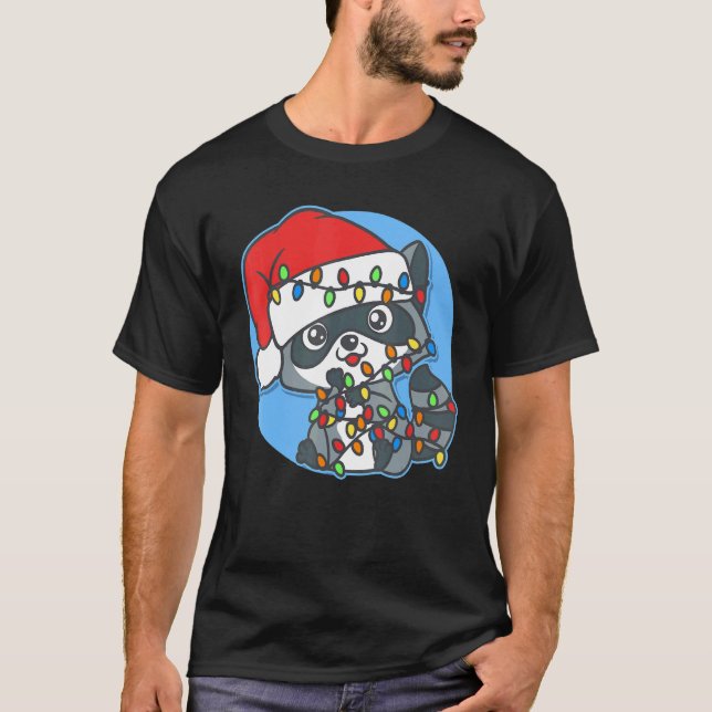 Camiseta Santa Raccoon Christmas Tree Lights  Xmas Raccoon  (Anverso)